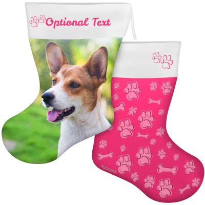 (55cm) Paws & Bones Theme Hot Pink (Fuchsia) Soft Velvet Polyester Fabric (Personalised with Text)