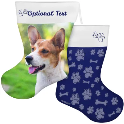 (55cm) Paws & Bones Theme Navy Blue Soft Velvet Polyester Fabric (Personalised with Text)