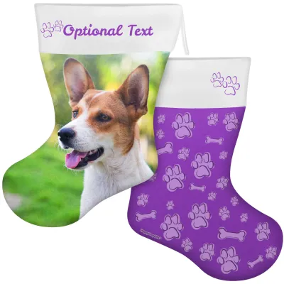 (55cm) Paws & Bones Theme Purple Soft Velvet Polyester Fabric (Personalised with Text)