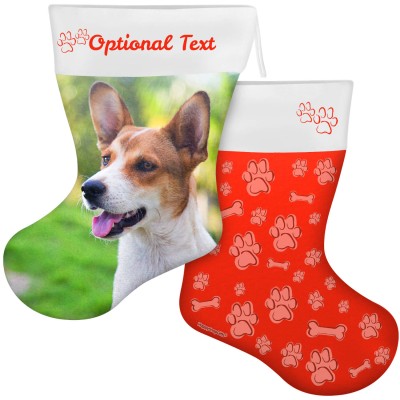 (55cm) Paws & Bones Theme Red Soft Velvet Polyester Fabric (Personalised with Text)