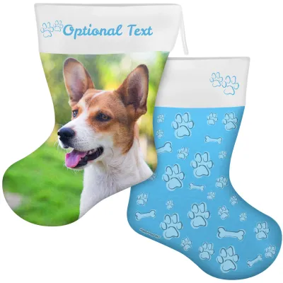 (55cm) Paws & Bones Theme Sky Blue Soft Velvet Polyester Fabric (Personalised with Text)