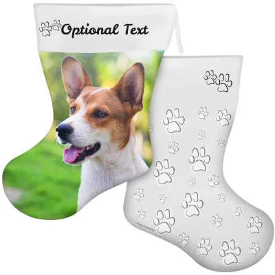 (55cm) Paws & Bones Theme White Soft Velvet Polyester Fabric (Personalised with Text)