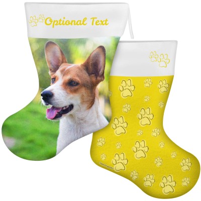 (55cm) Paws & Bones Theme Yellow Soft Velvet Polyester Fabric (Personalised with Text)