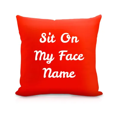 (40cm Square) "Sit On My Face" Red Soft Velvet Polyester Fabric (Personalised with Text)