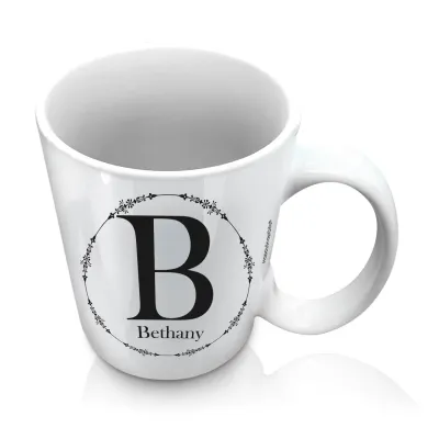(10oz White) with Circular Ring Theme Black (Personalised with Text)