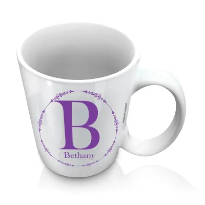 (10oz White) with Circular Ring Theme Purple (Personalised with Text)