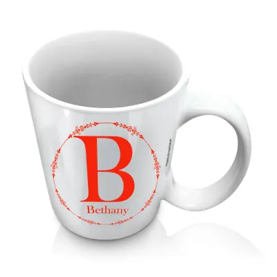 (10oz White) with Circular Ring Theme Red (Personalised with Text)