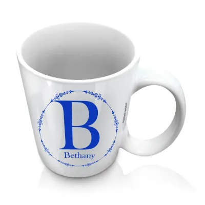 (10oz White) with Circular Ring Theme Royal Blue (Personalised with Text)