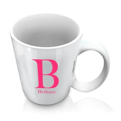 (10oz White) Hot Pink (Fuchsia) (Personalised with Text)