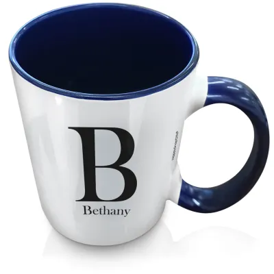 (XL 15oz Blue Inner & Handle) Black (Personalised with Text)