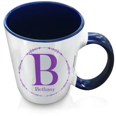 (XL 15oz Blue Inner & Handle) with Circular Ring Theme Purple (Personalised with Text)