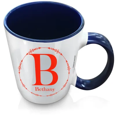 (XL 15oz Blue Inner & Handle) with Circular Ring Theme Red (Personalised with Text)