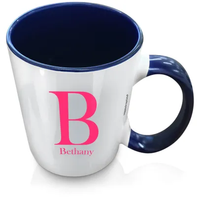 (XL 15oz Blue Inner & Handle) Hot Pink (Fuchsia) (Personalised with Text)
