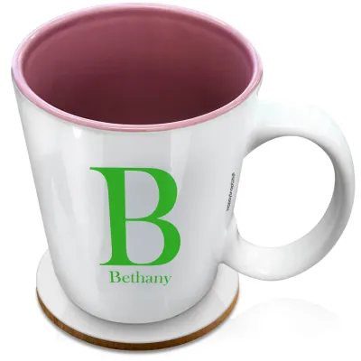 (XL 15oz Pink) Bright Green (Personalised with Text) with 1 matching Circular Coaster