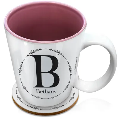 (XL 15oz Pink) with Circular Ring Theme Black (Personalised with Text) with 1 matching Circular Coaster