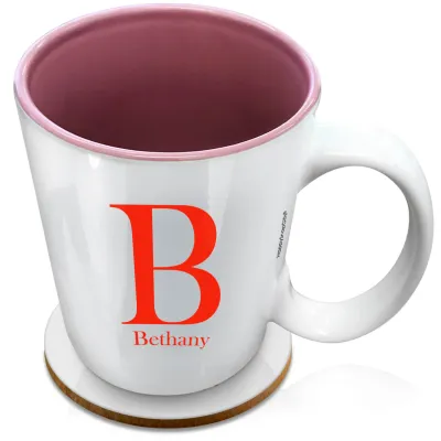 (XL 15oz Pink) Red (Personalised with Text) with 1 matching Circular Coaster