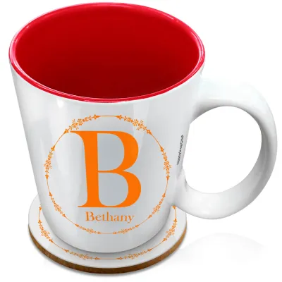 (XL 15oz Red) with Circular Ring Theme Burnt Orange (Personalised with Text) with 1 matching Circular Coaster