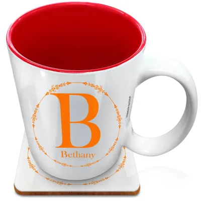 (XL 15oz Red) with Circular Ring Theme Burnt Orange (Personalised with Text) with 1 matching Square Coaster