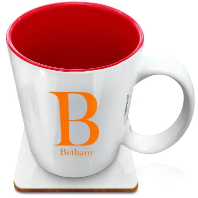 (XL 15oz Red) Burnt Orange (Personalised with Text) with 1 matching Square Coaster