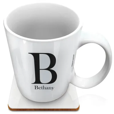 (XL 15oz White) Black (Personalised with Text) with 1 matching Square Coaster