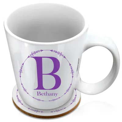 (XL 15oz White) with Circular Ring Theme Purple (Personalised with Text) with 1 matching Circular Coaster