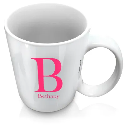 (XL 15oz White) Hot Pink (Fuchsia) (Personalised with Text)