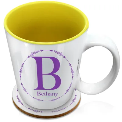 (XL 15oz Yellow) with Circular Ring Theme Purple (Personalised with Text) with 1 matching Circular Coaster