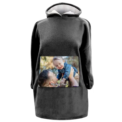 - XL (120cm x 100cm) - Grey Fleece Fabric (Personalised with Text)