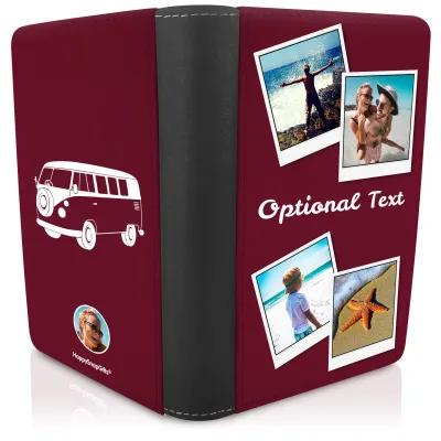 (UK Standard 21cm) (Camper Van Icon) Burgundy (Personalised with Text)