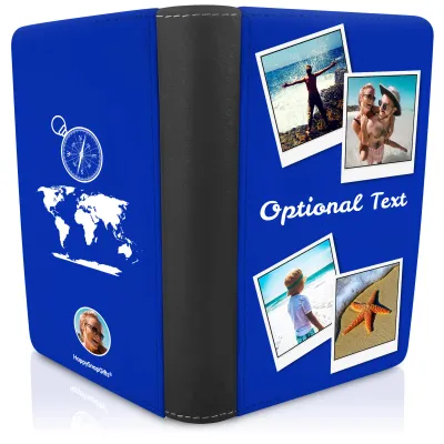 (UK Standard 21cm) (Globe and Compass Icon) Royal Blue (Personalised with Text)