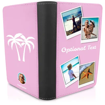 (UK Standard 21cm) (Palm Trees Icon) Baby Pink (Personalised with Text)