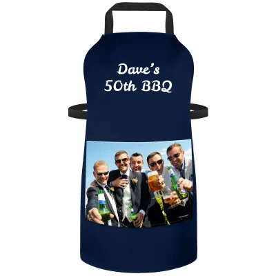 (90cm x 70cm) - Navy Blue Cotton Fabric (Personalised with Text) and Photo Printed Pocket