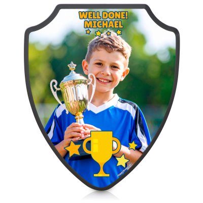 Shield (22cm) with Stars &amp; Winners Cup Theme (Personalised with Text)