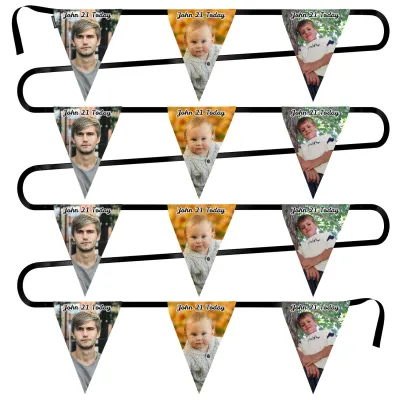 - 5 Metres with 12 Triangle Flags (28cm) Mock Suede Polyester Fabric (Personalised with Text)