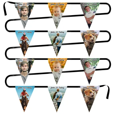 - 5 Metres with 12 Triangle Flags (28cm) Mock Suede Polyester Fabric (Personalised with Text)