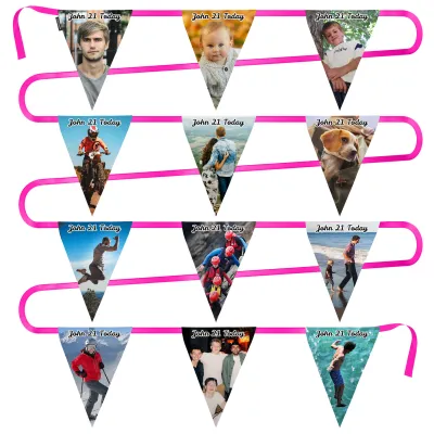 - 5 Metres with 12 Triangle Flags (28cm) Mock Suede Polyester Fabric (Personalised with Text)