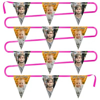 - 5 Metres with 12 Triangle Flags (28cm) Mock Suede Polyester Fabric (Personalised with Text)