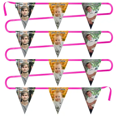 - 5 Metres with 12 Triangle Flags (28cm) Mock Suede Polyester Fabric (Personalised with Text)