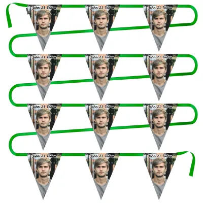 - 5 Metres with 12 Triangle Flags (28cm) Mock Suede Polyester Fabric (Personalised with Text)