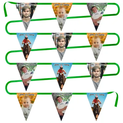 - 5 Metres with 12 Triangle Flags (28cm) Mock Suede Polyester Fabric (Personalised with Text)