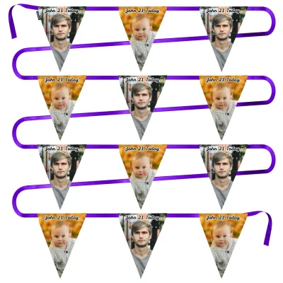 - 5 Metres with 12 Triangle Flags (28cm) Mock Suede Polyester Fabric (Personalised with Text)