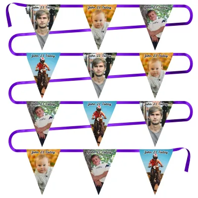 - 5 Metres with 12 Triangle Flags (28cm) Mock Suede Polyester Fabric (Personalised with Text)