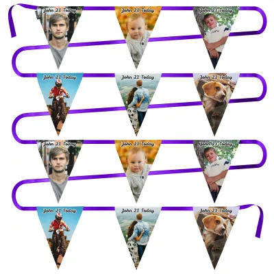 - 5 Metres with 12 Triangle Flags (28cm) Mock Suede Polyester Fabric (Personalised with Text)