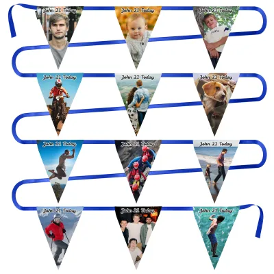 - 5 Metres with 12 Triangle Flags (28cm) Mock Suede Polyester Fabric (Personalised with Text)