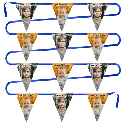 - 5 Metres with 12 Triangle Flags (28cm) Mock Suede Polyester Fabric (Personalised with Text)