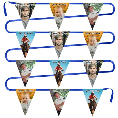 - 5 Metres with 12 Triangle Flags (28cm) Mock Suede Polyester Fabric (Personalised with Text)