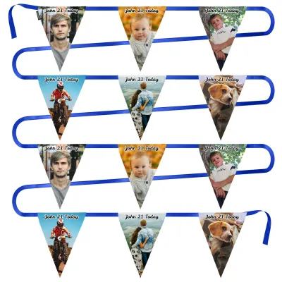 - 5 Metres with 12 Triangle Flags (28cm) Mock Suede Polyester Fabric (Personalised with Text)