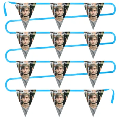 - 5 Metres with 12 Triangle Flags (28cm) Mock Suede Polyester Fabric (Personalised with Text)