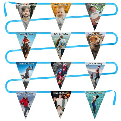 - 5 Metres with 12 Triangle Flags (28cm) Mock Suede Polyester Fabric (Personalised with Text)