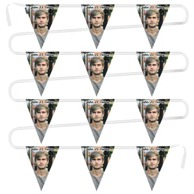 - 5 Metres with 12 Triangle Flags (28cm) Mock Suede Polyester Fabric (Personalised with Text)